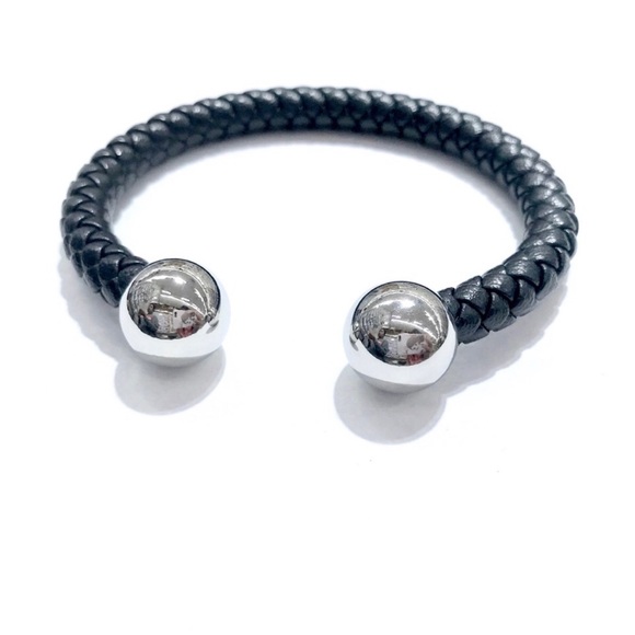 Stainless Steel Plain Ball LEATHER MEN CUFF BRAC. - Picture 3 of 8